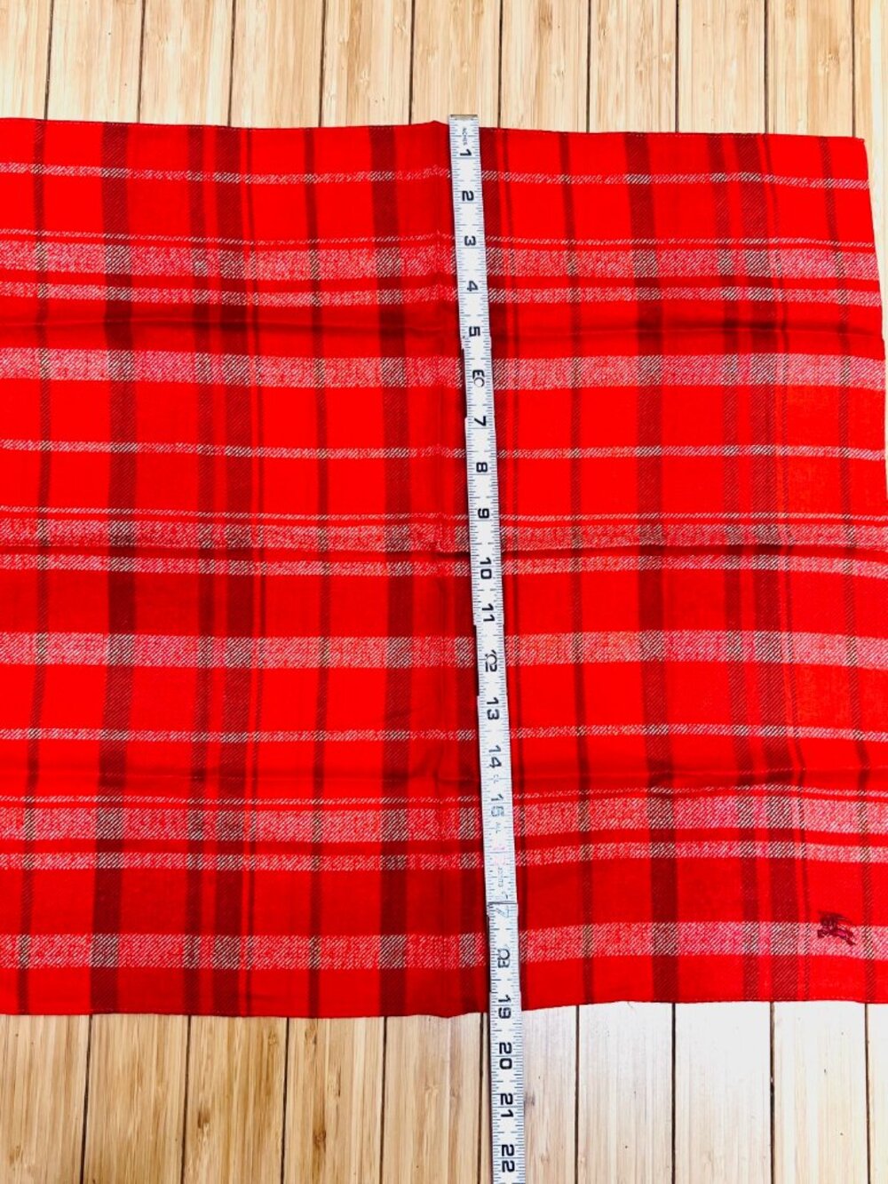 New Never worn Burberry Neck-kerchief 19.5" red black gray check embroidered(95 - Picture 6 of 12